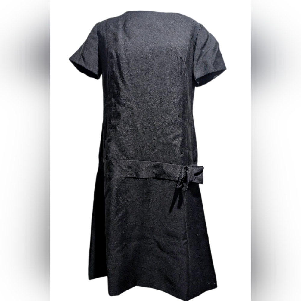 Vintage 1960s Leslie Fay Polytwill Dropped Waist Short Sleeve Black Dress Sz14/S - Picture 3 of 10